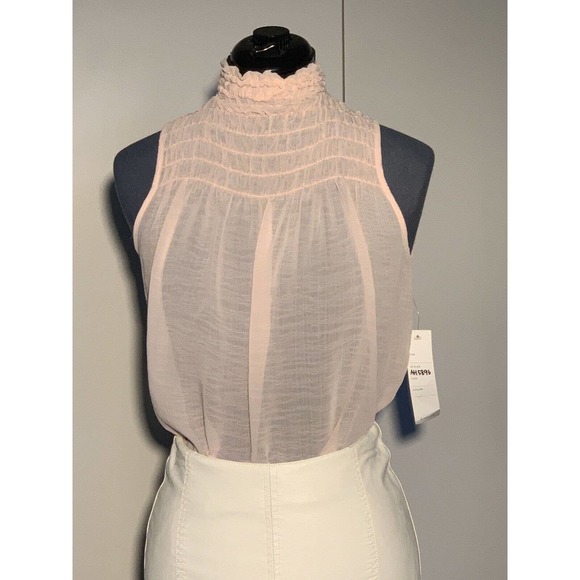 Limonata Womens Sheer Smocked High Collared Sheer Sleeveless Blouse Pink Size S - Picture 1 of 9
